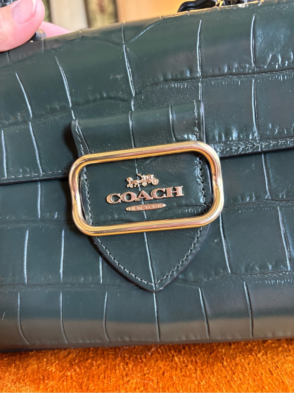 Coach Morgan Top Handle Satchel Croc Embossed Leather Green Crossbody Bag - Picture 9 of 16